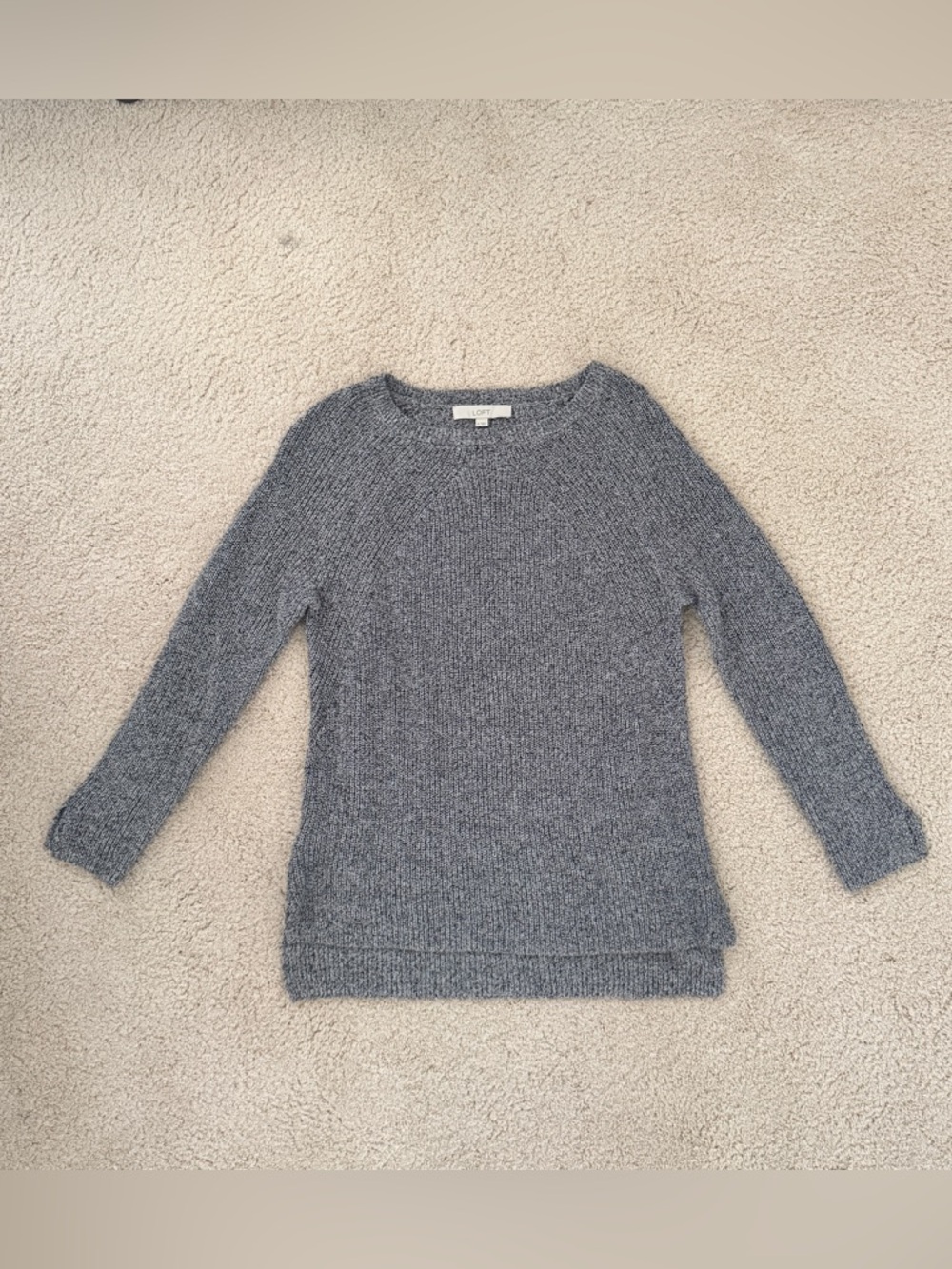 LOFT Heather Gray Crewneck Knit Sweater